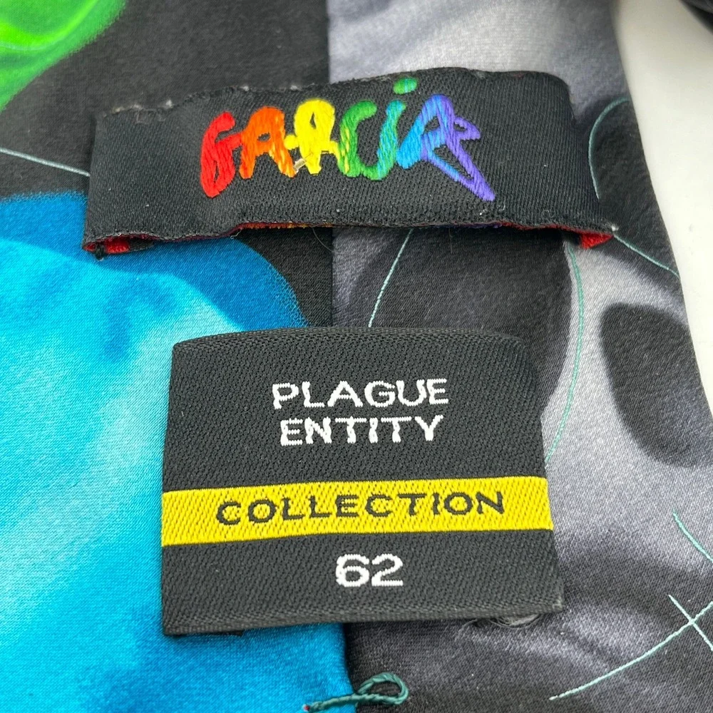 Jerry Garcia Plague Entity Collection 62 Silk Skull Tie Green Blue Black Grunge‎